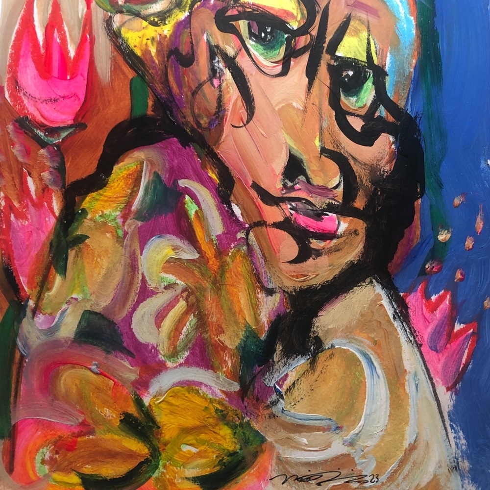 Original character pop art painting ink drawing signed “Desiree” 9x14” acrylic - Picture 1 of 3
